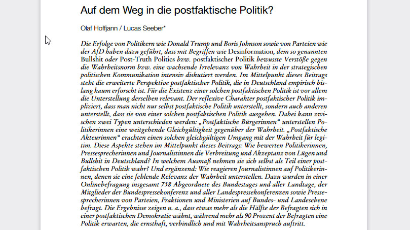 Ausgezeichnet! <a href="/hoffjann/">Olaf Hoffjann</a> und <a href="/lucas_seeber/">Lucas Seeber</a> erhalten den 3. Preis der Fritz-Thyssen-Stiftung für den besten sozialwissenschaftlichen Artikel 2021, wir gratulieren! Und unsere Zeitschrift M&amp;K ist nach 2019 zum 2. Mal unter den Preisträgerzeitschriften, auch das freut uns sehr😊