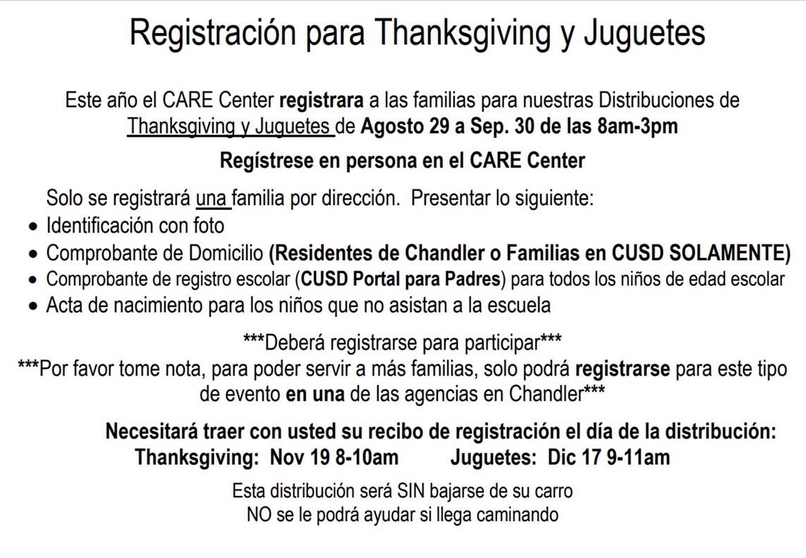 Chandler friends, please help us share our holiday registration information with any Chandler or @ChandlerUnified households you know who could use a little extra support this year. Registration runs 8/29-9/30/22. 🫶🏻 #wearechandlerunified