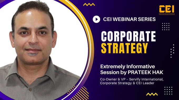 CEIempowers's tweet photo. CEI Leader &amp; Global Senior Technology Leader, Adarniya Prateek Hak ji explains how critical Corporate Strategy is for any company to do well. An insightful session for students &amp; managers. 

Watch it here: https://t.co/LryQAStl4C

@CEIempowers
#CEIMasterclass #CEI_Internship https://t.co/L9219nlJbL