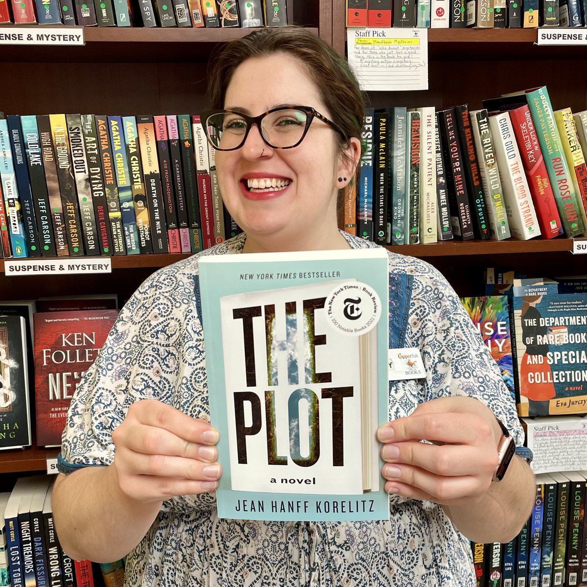 Join Lucy &amp; the #MysteryBookClub on 8/17 at 6 pm to discuss THE PLOT (<a href="/CeladonBooks/">Celadon Books</a>) by @JeanHanffKoreli - a captivating read about a college writing professor who steals his recently deceased student’s fantastic idea for a story… Learn more here: copperfishbooks.com/event/mystery-…