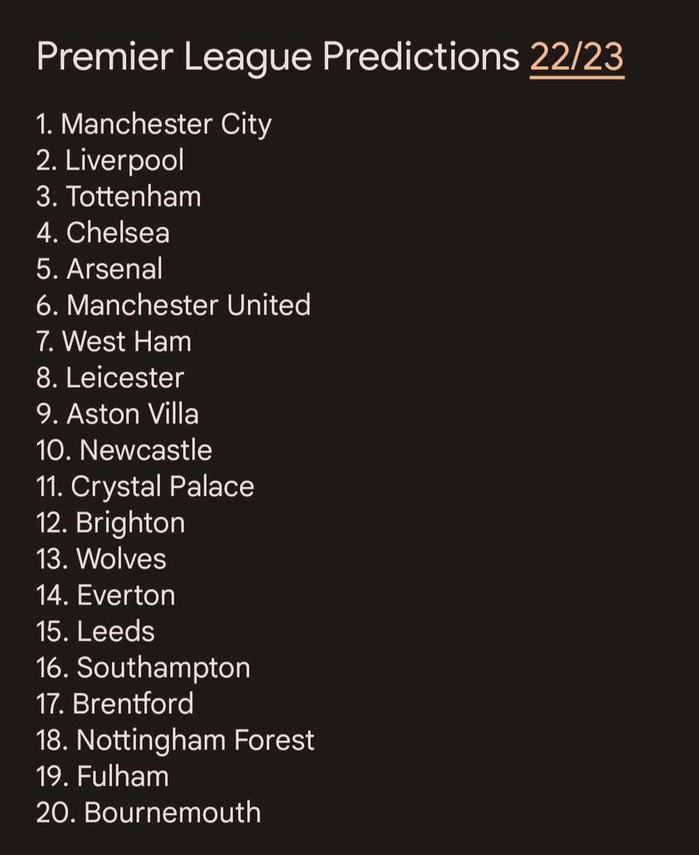 My #PremierLeague predictions. Can't wait to look back on these and see I've got every single one wrong, apart from Bournemouth of course.