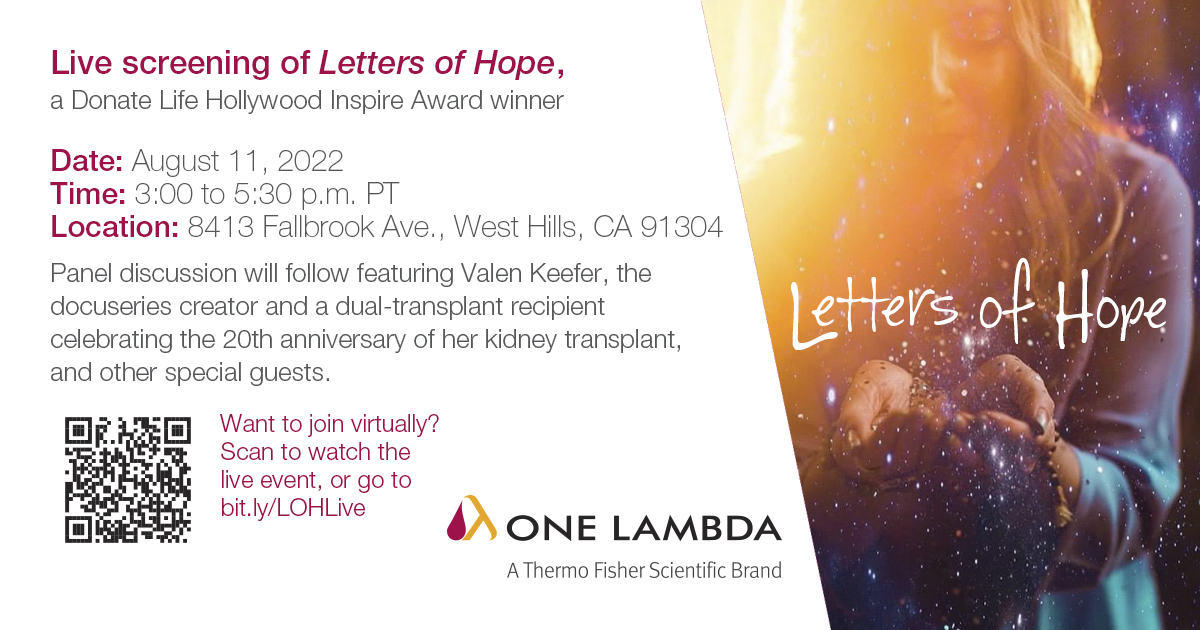 Wish I could make it to LA with @valenkeefer for the screening of her docuseries and Q&amp;A, but will definitely catch the livestream at bit.ly/LOHLive #patientleaders #transplant