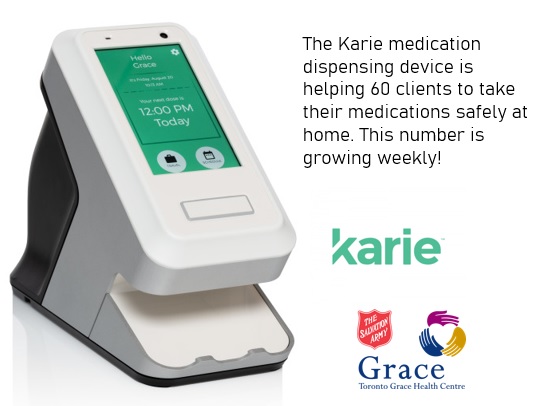 TorontoGraceHC's tweet photo. The Karie medication dispensing device is used by some of our #RemoteCareMonitoring clients that is designed to support individuals with taking their medications on time. At medication time, the device will light up, play a tune & all it takes is a press of the button. https://t.co/uFU6HKndKD