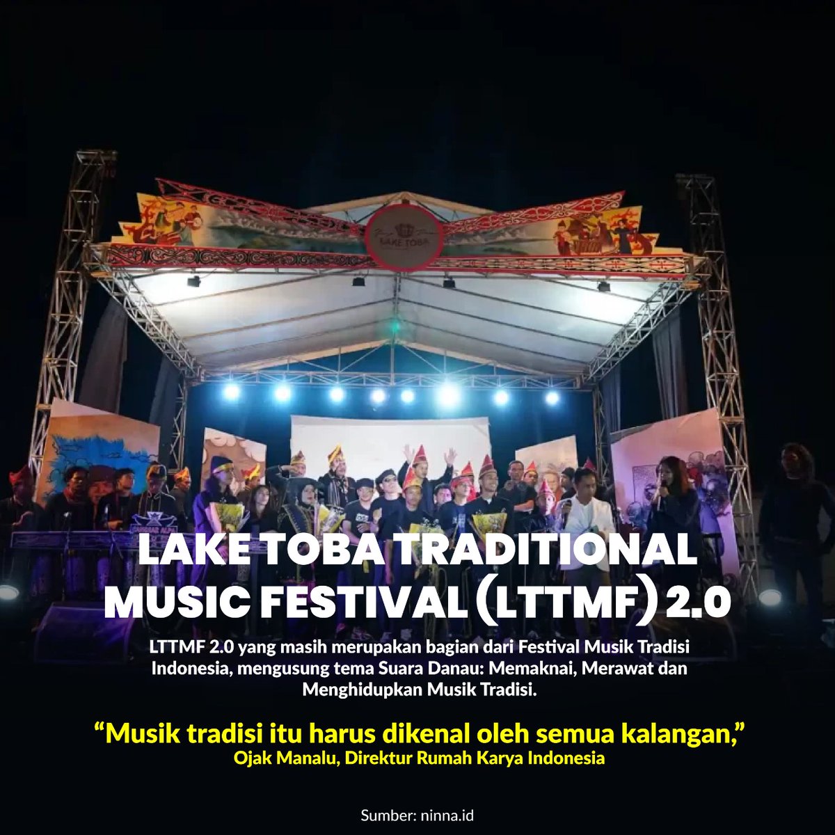Yuk kita dukung !
Lake Toba Traditional Music Festival merupakan bagian dari Festival Musik Tradisi Indonesia FMTI dengan tema Suara Danau; Memaknai, Merawat dan Menghidupkan Musik Tradisi.

 #MusikTradisi
