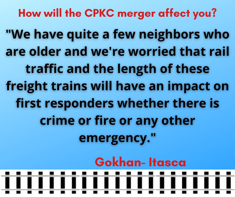 stopcpkc's tweet photo. Extended delays in traffic and emergency services are a major concern with the proposed merger of the @CanadianPacific and #KansasCitySouthern rail lines. @ItascaIL
#Railfan #Trains #StopCPKC https://t.co/NEShmN36Qd