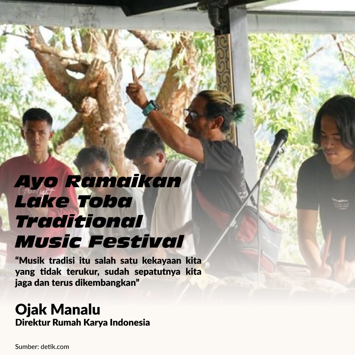 Direktur Rumah Karya Indonesia (RKI) Ojax Manali mengumumkan bahwa FMTI Toba atau Lake Toba Traditional Music Festival akan digelar tahun ini.

 #MusikTradisi