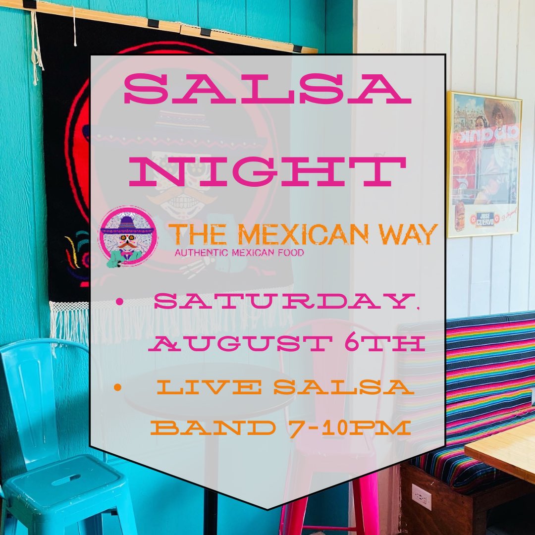 Salsa Night at The Mexican Way, tomorrow night! 💃🇲🇽

Be sure to call ahead and book a reservation, checkout The Mexican Way on Facebook or Instagram for more info!

See you there, Acton!
