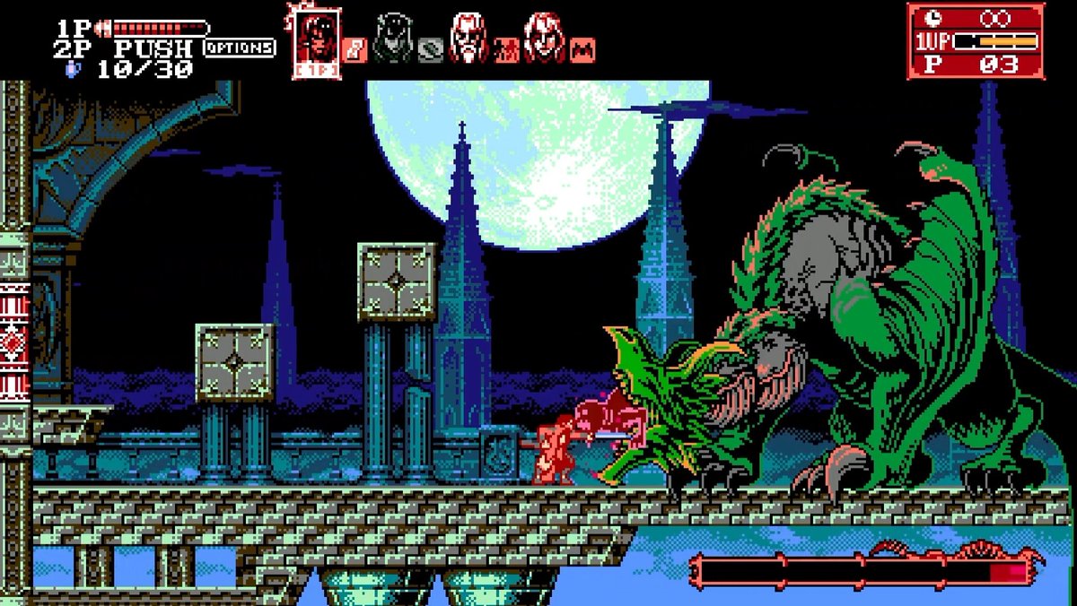 IntiReferences's tweet photo. Most bosses in the Bloodstained: Curse of the Moon series feature "Desperation Attacks", where they'll execute one final, big attack after their defeat.

These seem to also be featured in Grim Guardians: Demon Purge: Pay attention to the boss' health bar! https://t.co/8ckrrB6LUz