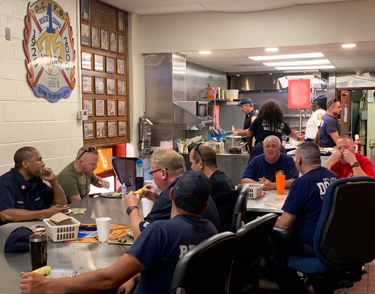 dcfireems's tweet photo. Current and former members of #DCsBravest Rescue Squad 1, as well as Engine 2, Battalion 6 and the Special Ops Chief,  gathered to celebrate Firefighter Technician Richard “Ira” Schwarzman’s 30 year anniversary of service to the District. https://t.co/inj7weO4YY