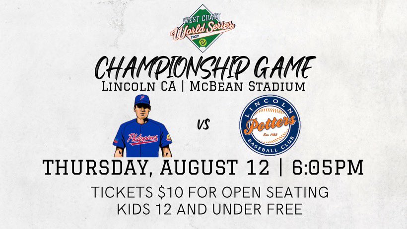 lincolnpotters's tweet photo. The stage is set!

The Lincoln Potters and Philippines National Team will play tonight at 6:05PM for the West Coast World Series Championship!

#PotterUp #WCWS2022 https://t.co/ltMrGys8pz