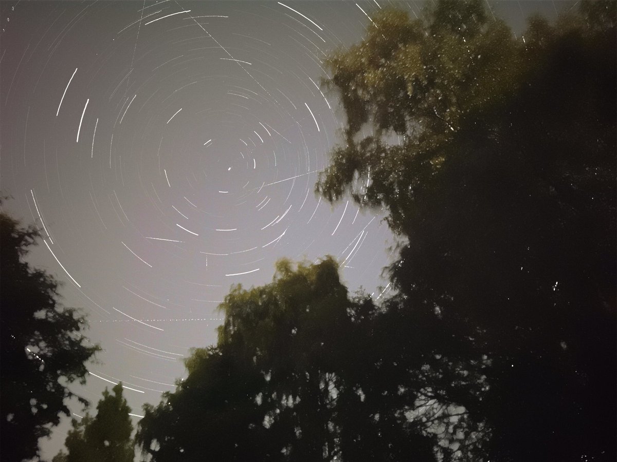 AstroMikeMerri's tweet photo. Seeing what is on offer in the back garden tonight for non-#LockDownAstronomy using @NightCapApp. Stars trails, satellites and shooting stars, a few of which line up roughly right to be #Perseids (cannot get a precise radiant point, as unknown when in the exposure they appeared). https://t.co/ndoUg3CCas