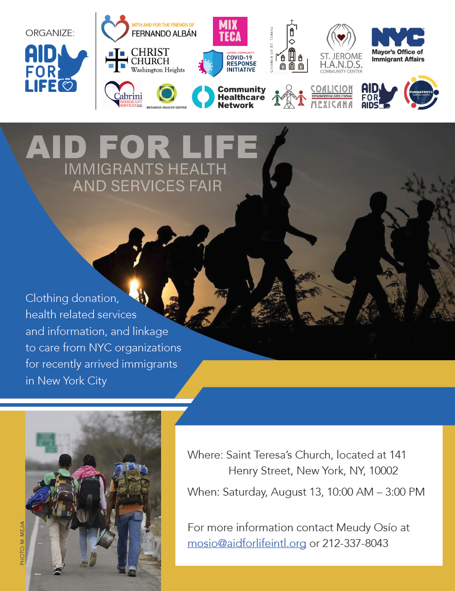 LScaccabarrozzi's tweet photo. AID FOR LIFE hosting the first ever Immigrant Health and Services Fair on Saturday, August 13, 10 AM-3 PM. https://t.co/MA5wrsyEiR