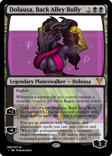 "You're enjoying this too much... How about this: Next time you renege on your debts, it's your dad's ass."

Meet Doluusa. If there's one consistent thing about her, it's her habit of finding the weakest people and pushing them around - good for some pocket change, I guess?