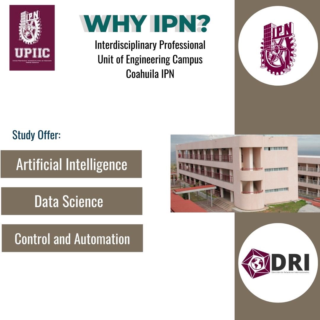 IPN_DRI's tweet photo. WHY IPN
Did You know the different degrees offered by UPIIC?
#WHYIPN
#UPIIP
#ArtificialIntelligence
#DataScience
#ControlAndAutomation https://t.co/nZ57TL8Lwv