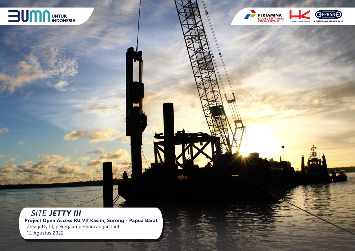 OpenaccessH's tweet photo. Proyek Open Access RU VII Kasim. Sorong - Papua Barat

Pembangunan jetty milik PT. Kilang Pertamina Internasional, guna menunjang mobilisasi Bahan Bakar Minyak di timur Indonesia.

@hk_epc 
#openaccessRUVIIkasim
#sorongpapuabarat https://t.co/gliW9QNI9I