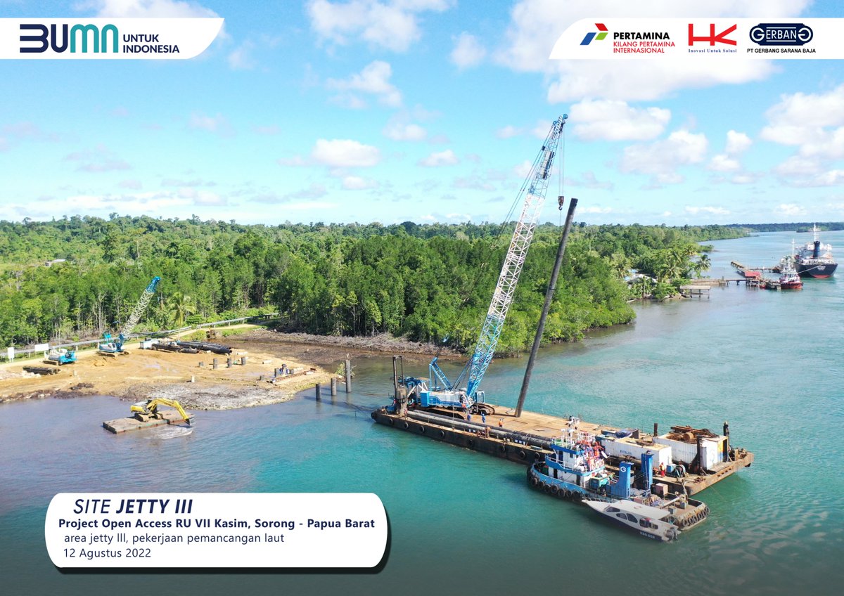 OpenaccessH's tweet photo. Proyek Open Access RU VII Kasim. Sorong - Papua Barat

Pembangunan jetty milik PT. Kilang Pertamina Internasional, guna menunjang mobilisasi Bahan Bakar Minyak di timur Indonesia.

@hk_epc 
#openaccessRUVIIkasim
#sorongpapuabarat https://t.co/gliW9QNI9I