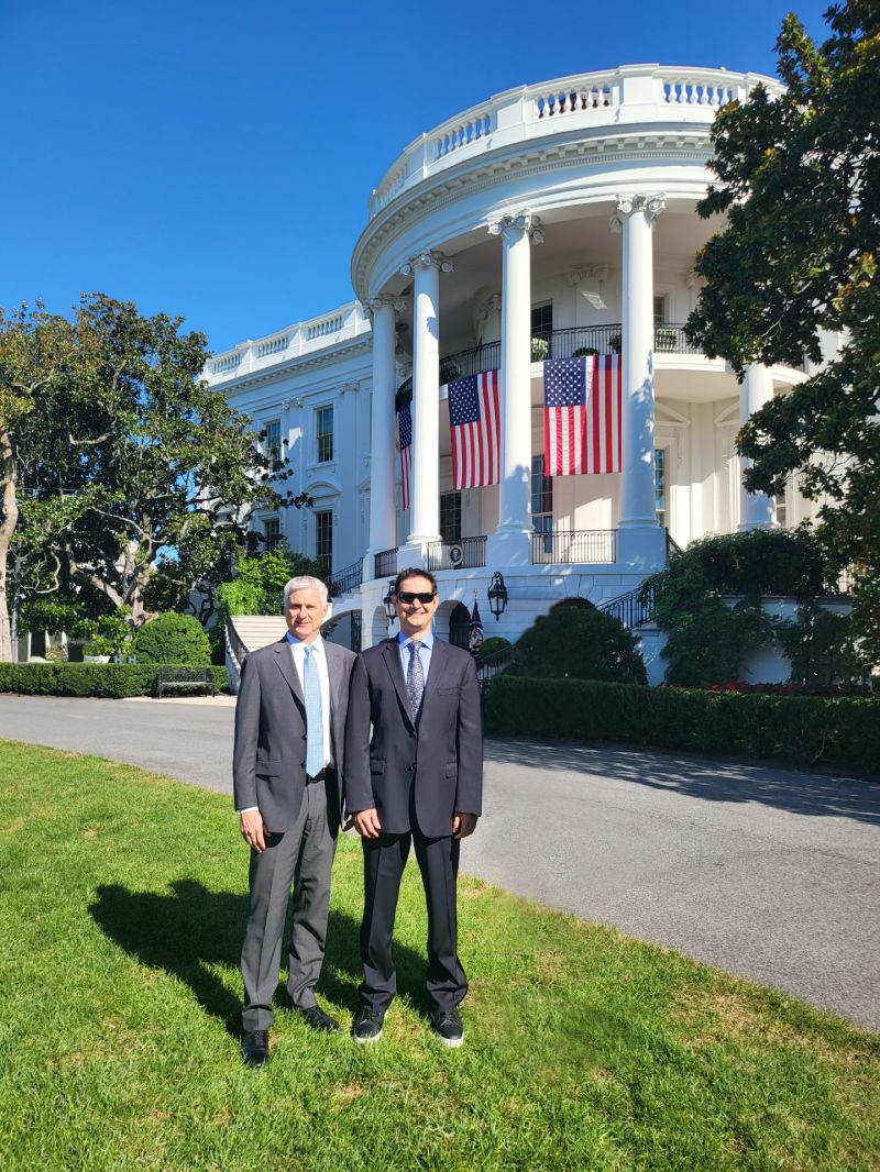 onsemi's tweet photo. It was a busy week for @onsemi, but participating in the historic CHIPS and Science Act signing ceremony was a moment we’ll never forget. 🇺🇸 

Pictured: onsemi CEO @HassaneElkhoury (right) and CFO Thad Trent (left). #CHIPSAct #onsemi #semiconductor https://t.co/xPepYo9bI2