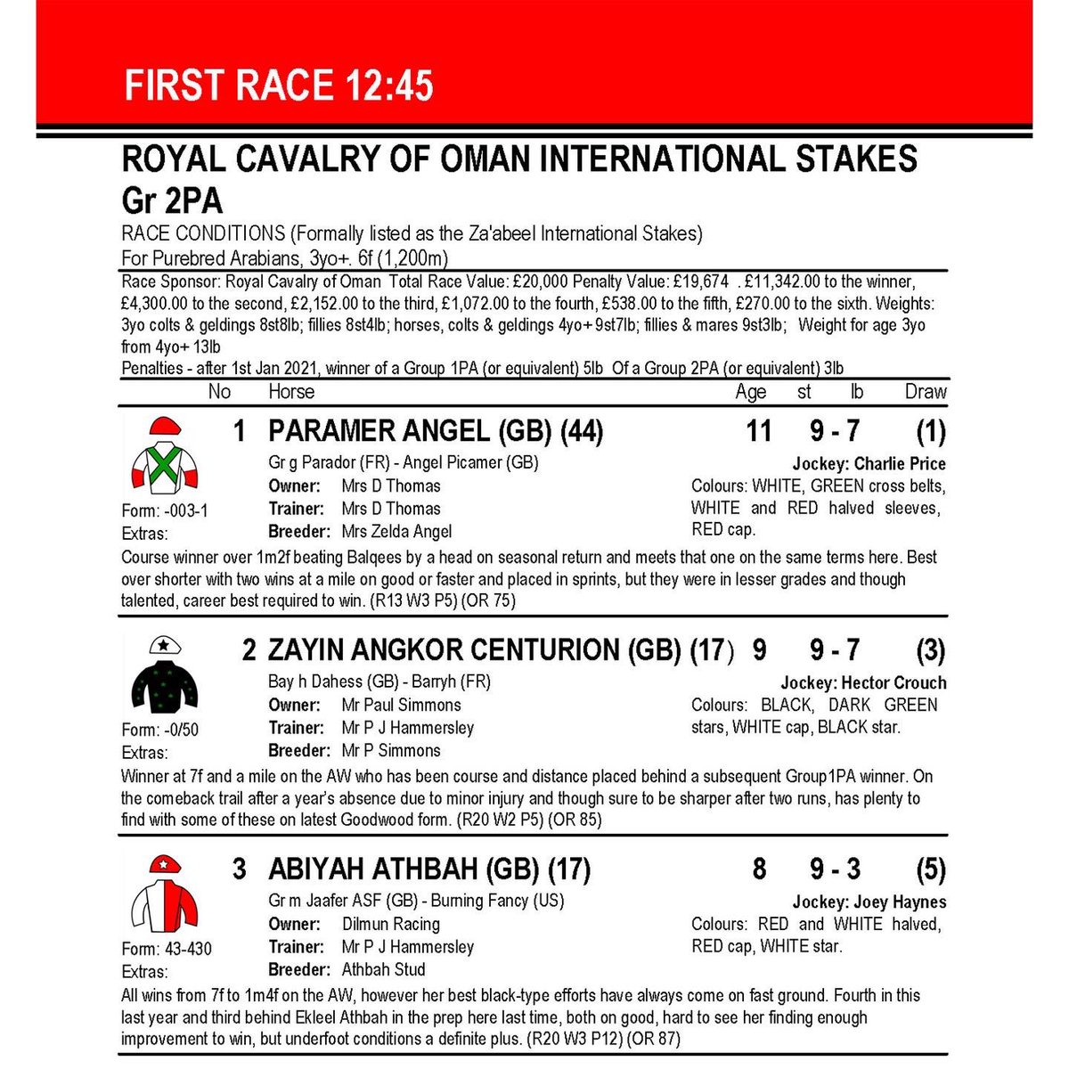 ARO_Racing's tweet photo. #runnersandriders for ๐๐ด๐ฒ๐#RoyalCavalryOman #International #Gr2PA 12.45pm @NewburyRacing #Saturday 13/8
@ArabianRH @afac_contact @EquineMediRec @CollingtRacing @Athbah_Stud @OsheaTadhg @PeterHammersle3 @HectorCrouch @Haynes_joey @JPOwenRacing @HollieDoyle1 @ToteRacing https://t.co/JhQXJTS2MD