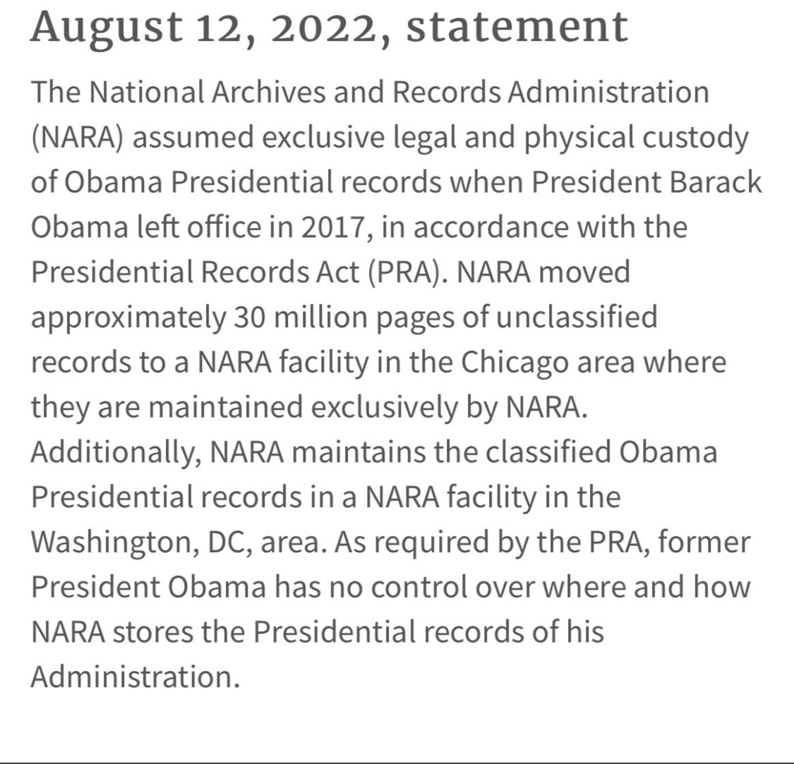 CConchilla's tweet photo. @BuckeyeLady4 @GarySuttle1 @DreamweaverGal @RaeAnne8 @KristiNoem Don’t believe CNN great here is a statement directly from NARA released today! Obama stole nothing! https://t.co/l0W2rQoWhZ