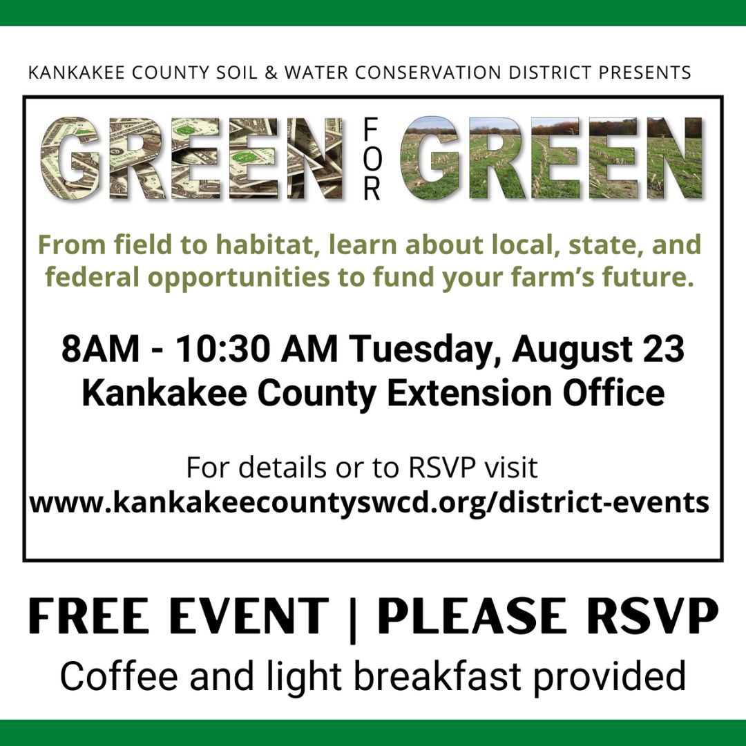 Join us at our upcoming event to learn about available cost-share and incentive opportunities for your farm.  Visit kankakeecountyswcd.org/district-events for details or to RSVP.  

#conservation #kankakeecounty #swcd #kankakee #farmers