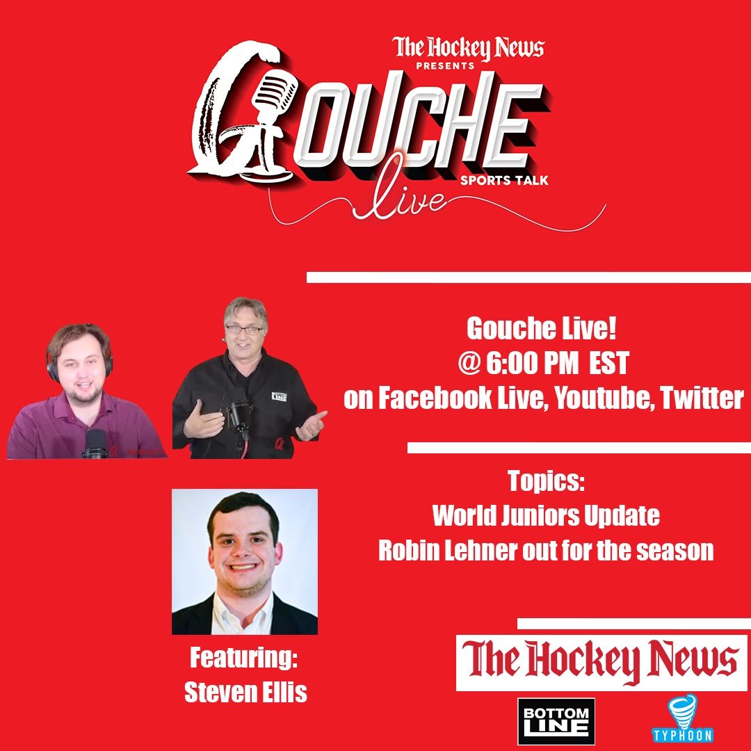GoucheLive's tweet photo. Gouche Live! Today at 6:00pm

Featuring @StevenEllisTHN 

Tonight's topics:
World Junior Championship update
Robin Lehner out for the season after hip surgery

 @TheHockeyNews @BottomLine_TO https://t.co/ObH7kJe7vU