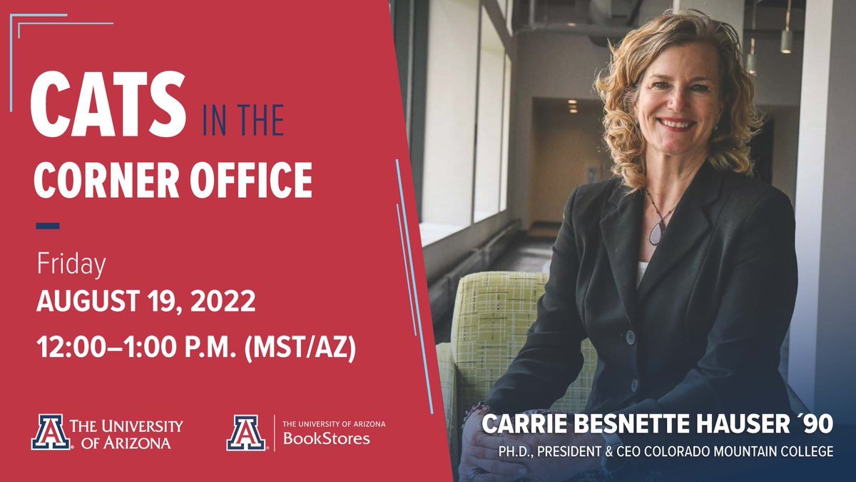 Learn about elements of authentic leadership with an inspiring Wildcat leader, Dr. Carrie Besnette Hauser.
Register today for the Cats in the Corner Office event on 8/19 at 12 p.m. MST/AZ! <a href="/arizonaalumni/">Arizona Alumni 😺🐾</a> #BearDown 
arizonaalumni.com/event/cats-cor…