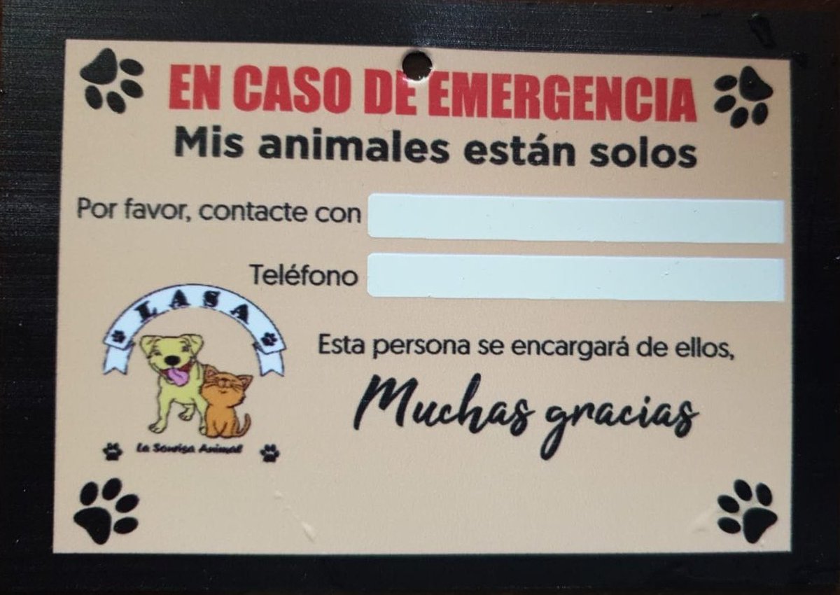 LASAnimal's tweet photo. Tarjetas en material para llevar junto a las llaves, avisará a quien tu decidas de que en caso de accidente, tus peludod están solos en casa!! Por solo 3€, su seguridad y asistencia garantizada!! Puedes pedirlo en
✍️📧👇 loteríalasanimal@gmail.com https://t.co/supyNrqzCa