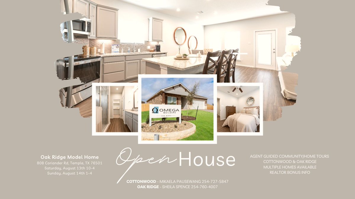 OmegaBuildersTX's tweet image. ATTENTION Realtors - add us to your list of Must SEE for this weekend! Join Mikaela and Sheila to learn about current homes available, take guided tours, enjoy some refreshments &amp;amp; more!
