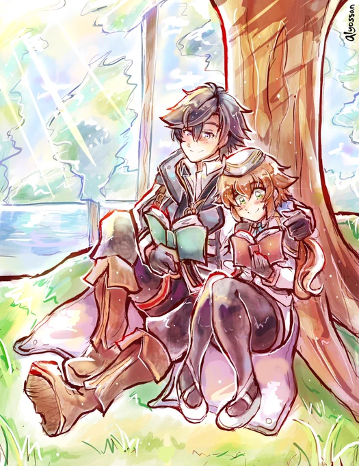 Commission for  - Rean and Towa enjoying some reading together  