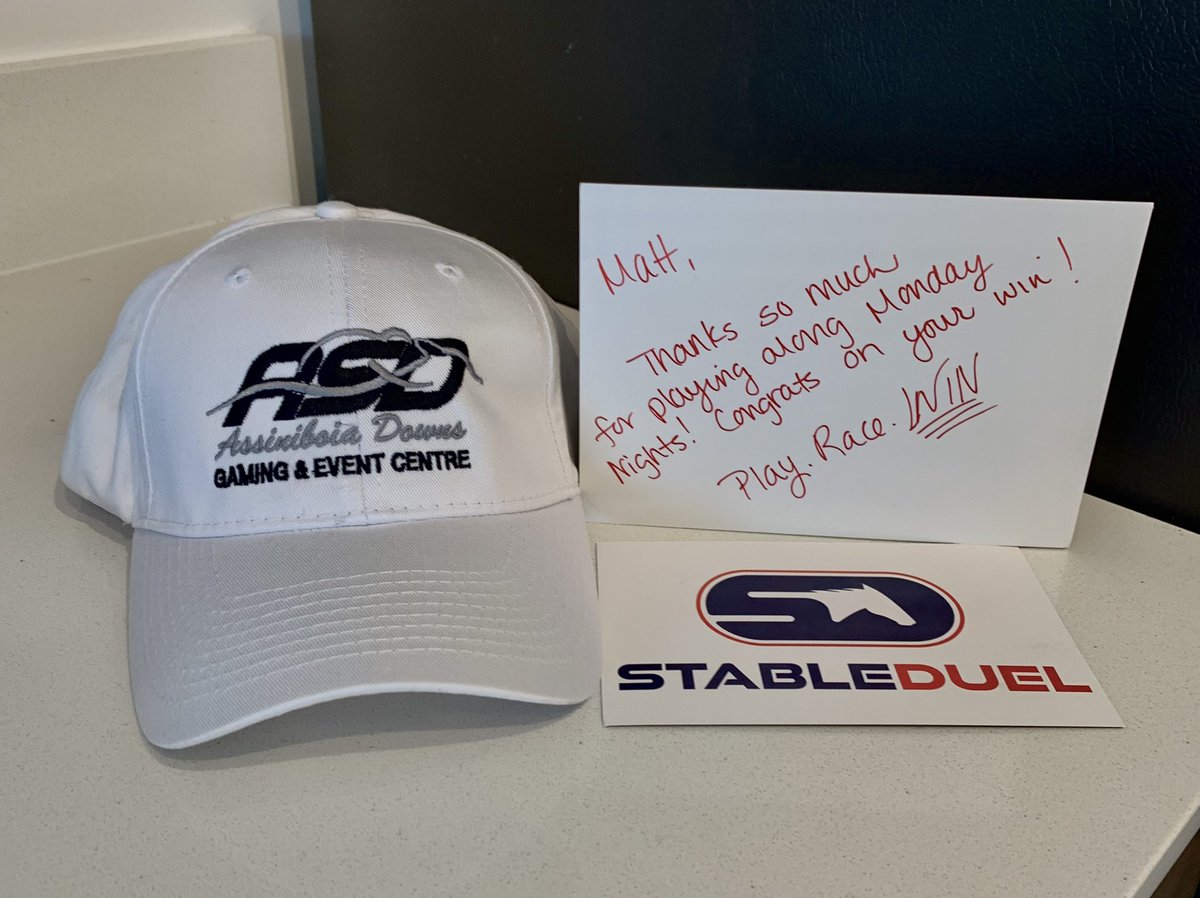 “SWAG! Stuff We All Get” - Michael Scott Thanks again to @BriMott @StableDuel and @AssiniboiaDowns for hosting the Monday Night Lights series. Had a blast through the duration hanging in chat! Adding this awesome hat to my collection!