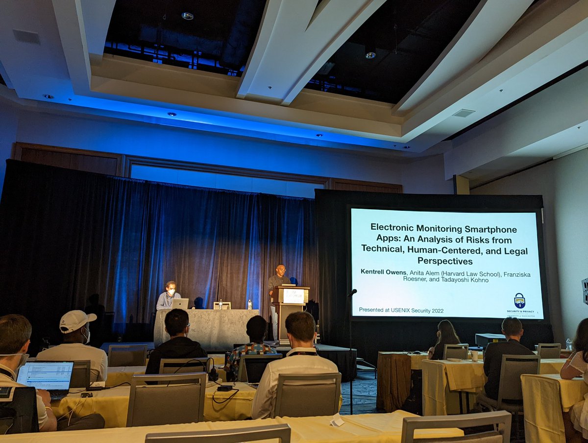 I really enjoyed this talk from <a href="/KentrellOwens/">Kentrell Owens (mastod: @kentrellowens@hci.social)</a> about community monitoring apps, for example for individuals waiting for a trial. You should definitely check it out. <a href="/USENIXSecurity/">USENIX Security</a> #usesec2022