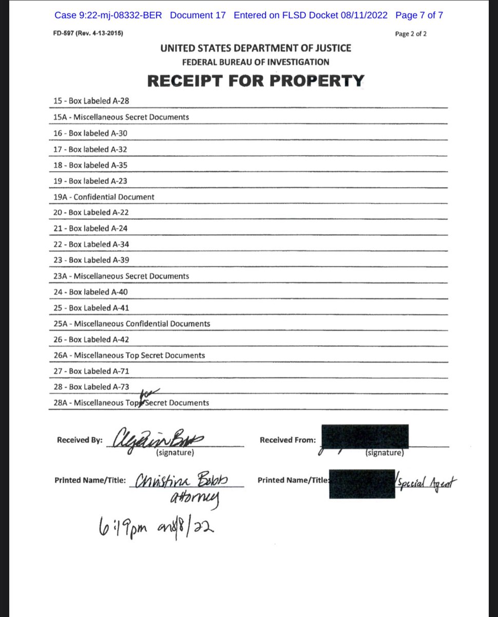 OfficialJoelF's tweet photo. #BREAKING: Search warrant of Donald Trump’s Mar-a-Lago unsealed

Items collected include top secret docs, a handwritten note and binder of photos https://t.co/AN9XWrdYSA