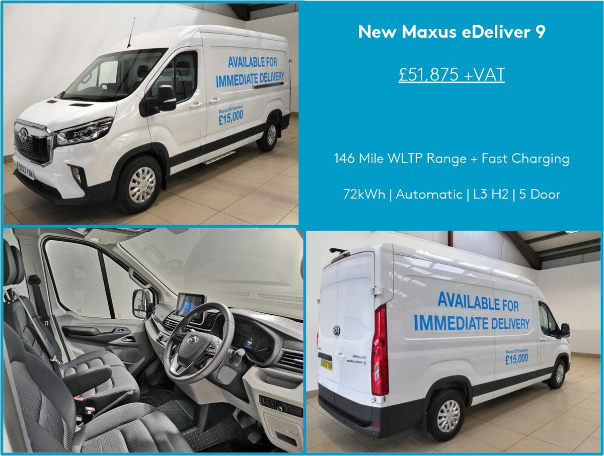 westernmaxus's tweet photo. In stock and available to drive away today! 😍🚐🔋

☑️ 5 years /125000 miles Manufacturer’s Warranty
🛠️ 5 years RAC Roadside Assistance

💬 Contact us to start your zero emission journey: https://t.co/oKkHlvfG9g 

#EV #TeamMaxus #eDeliver9 https://t.co/E1kowDFONJ