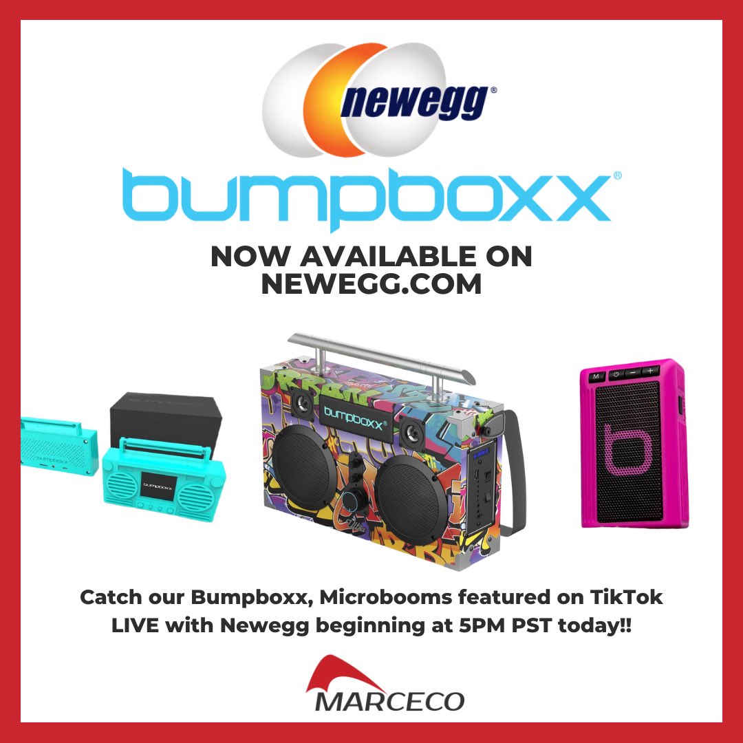 Marceco is excited to announce our partnership with <a href="/newegg/">Newegg</a> ‘s Market Place! 

Head over to Marceco Marketplace Store at Newegg.com!

Catch our <a href="/Bumpboxx/">Bumpboxx®</a>, Microbooms featured on TickTok LIVE with Newegg beginning at 5PM PST today!