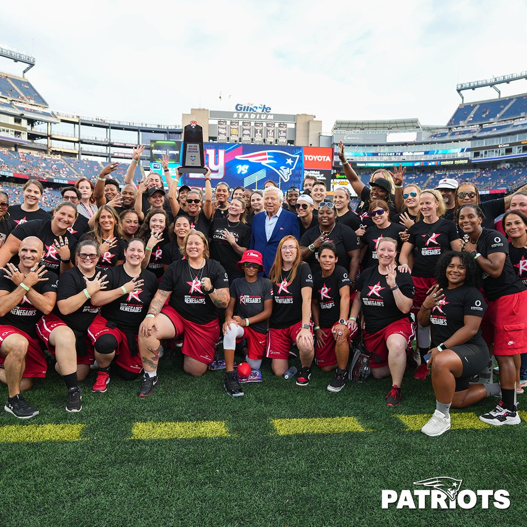 Patriots's tweet photo. The champs were in the house.

Before last night’s game, Robert Kraft honored @GoRenegades as they celebrated their fourth consecutive @WFAFootball championship: https://t.co/40Eg7inlR6