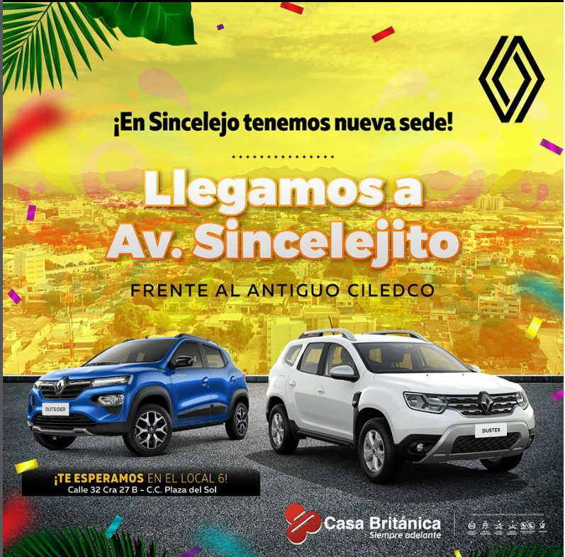 ¡Estamos ansiosos por recibirte en nuestra nueva sala en Sincelejo!
Te esperamos en el centro comercial Plaza del Sol local 6.

#casabritanica #siempreadelante #concesionariorenault #renaultcolombia #casabritanicasincelejo #nuevasala