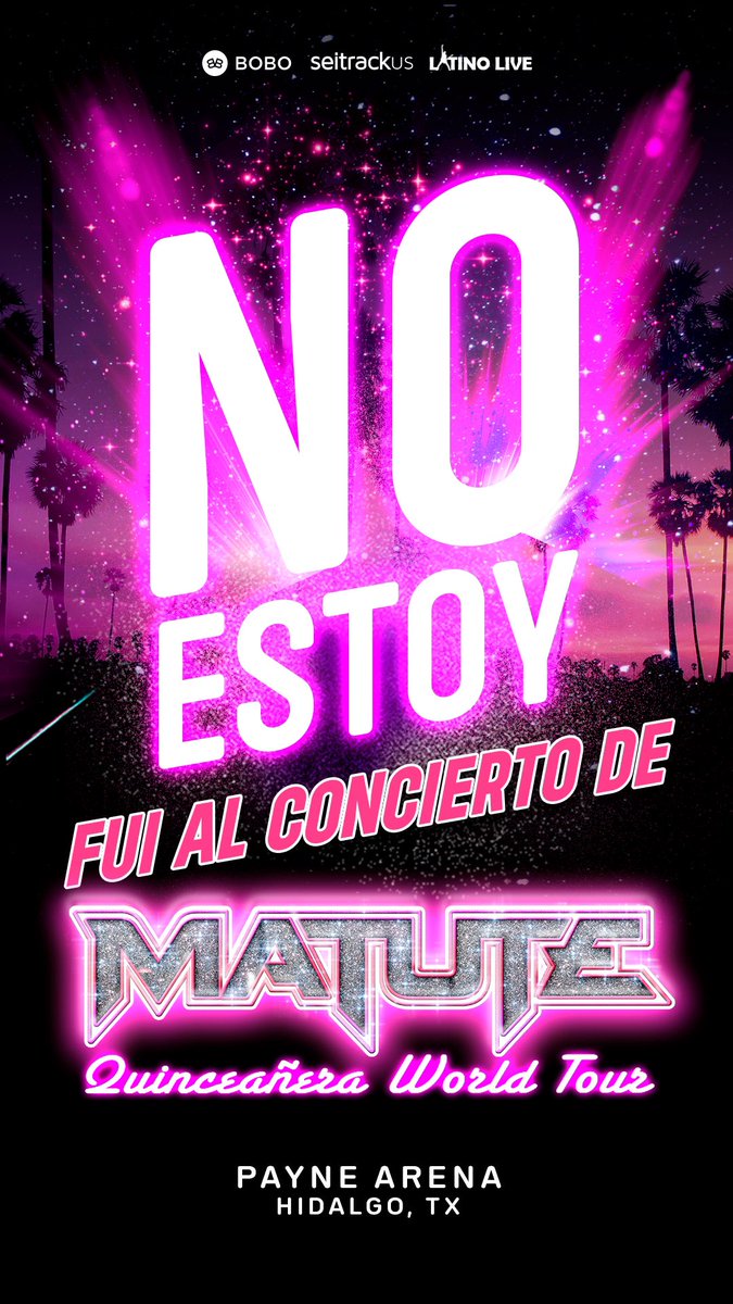 LatinoLiveNat's tweet photo. Presume tu invitación de una quinceañera totalmente ochentera a tus amigos. Salva esta imagen en tu dispositivo electrónico y compártela en tus redes sociales.
¡@MATUTEmx en Concierto!
#Matute #LatinoLive #LJProductions #QuinceañeraWorldTour #HidalgoTX #McAllen #PayneArena https://t.co/VwiXaKMAUa
