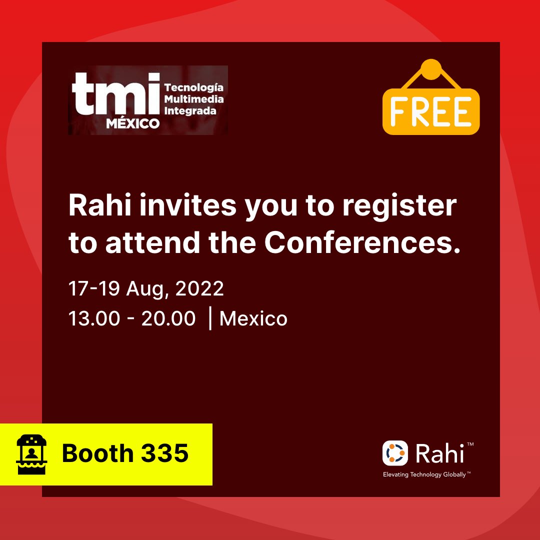 Rahi_Systems's tweet photo. Next week the #RahiTeam will be at TecnoMultimedia 2022 in Mexico, and we want to invite you to visit the event for free.
Rahi will be waiting for you with some product demos and gifts at booth 335. Register here: https://t.co/Xeery83lrV
#Rahi #RahiEvent #Mexico #TecnoMultimedia https://t.co/dDnKvMDhBc