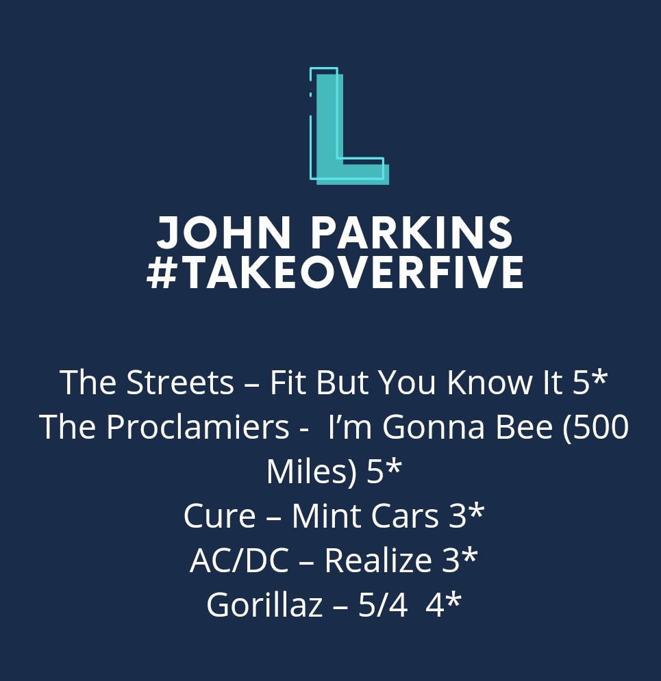 LoganSoundsOff's tweet photo. A little later this evening for today's #TakeoverFive for #LogansFive and today it's @JohnP5269
I gave tunes to John from #TheStreets, @theproclaimers, @thecure, @acdc/DC and #GorilIaz.
Let me know what you think of today's songs and ratings. https://t.co/ZOJmSYBdFs