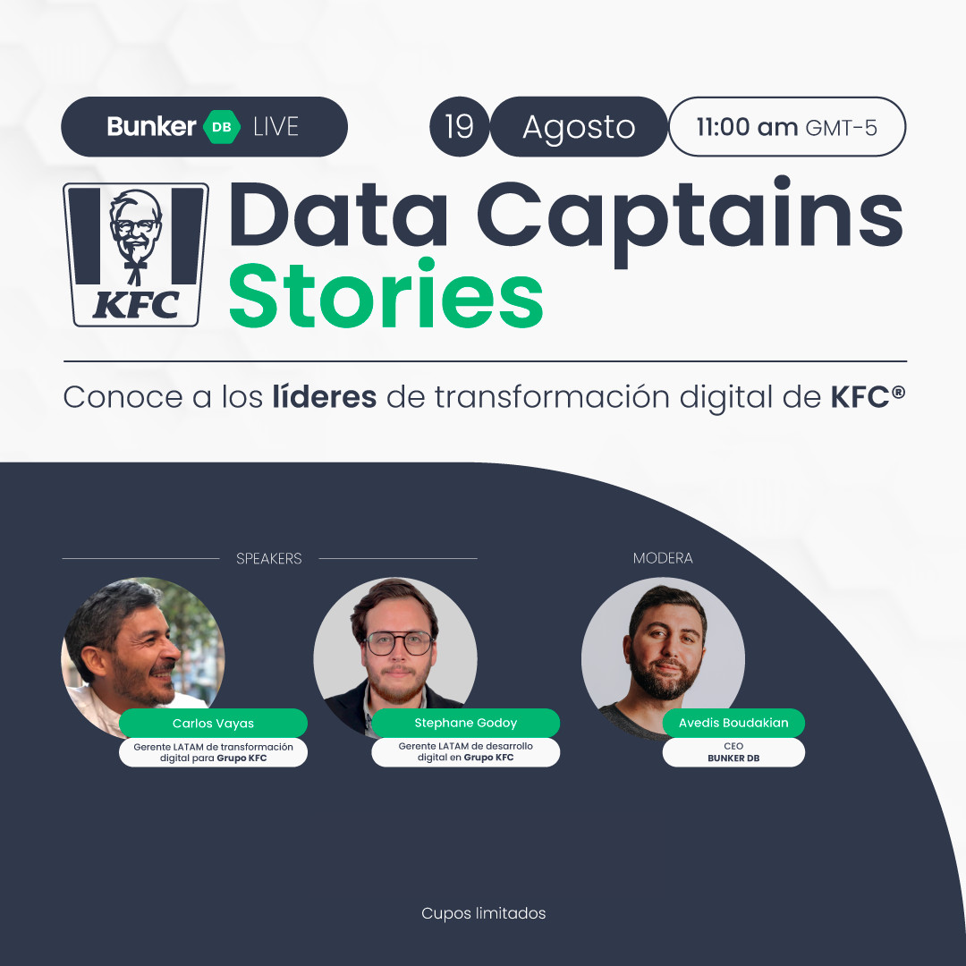 bunker_db's tweet photo. Detrás de cada marca hay una historia que merece ser contada. Regístrate a nuestro Bunker DB Live - Data Captains Stories e inspírate en la experiencia de Grupo KFC®
📲 https://t.co/kK2c8b3ZBW
¡Te esperamos!
#live #webinar #event #latam #DataCaptains https://t.co/2tC7Yxn6ts