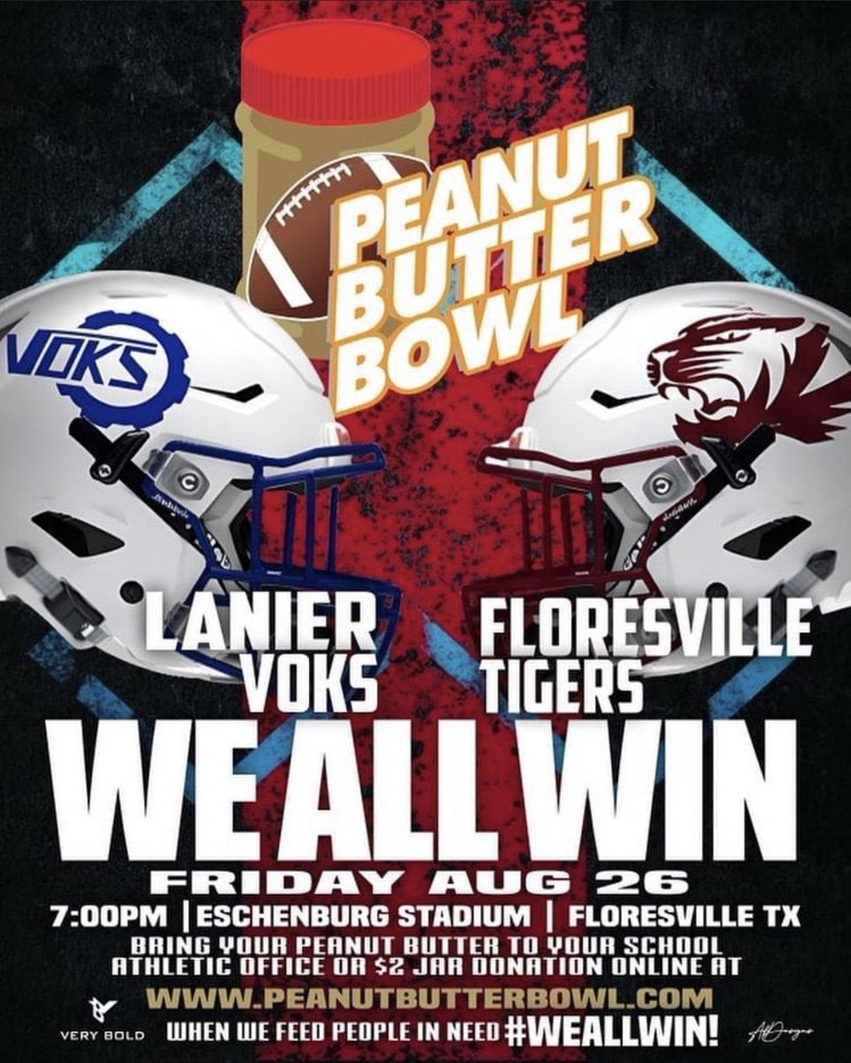 VoksFootball's tweet photo. Voks football will be participating in the Peanut Butter Bowl this year. The challenge is to raise as much peanut butter to donate to the local food bank. 

In the Westside, we take care of our own… Get your donations ready!!

#78207 https://t.co/oqG5sgmHid