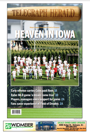 TelegraphHerald's tweet photo. The #MLBFOD fun continues in Dyersville today! Keep up with us here for the latest news and updates, and be sure to pick up a copy of today's special edition of the TH with exclusive local coverage of the MLB game at the Field of Dreams. Get yours today wherever the TH is sold. https://t.co/NrfeuuXPYw