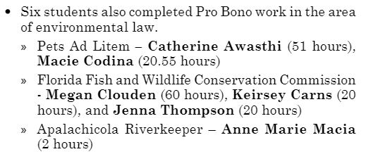 Congratulations to Cat Awasthi and <a href="/MacieCodina05/">Macie Codina</a>  from the <a href="/FSUCollegeofLaw/">FSU College of Law</a> on being recognized in the latest <a href="/FLBarELULS/">Florida Bar ELULS</a> Reporter for your Pro Bono work with PAL!

eluls.org/reporter/