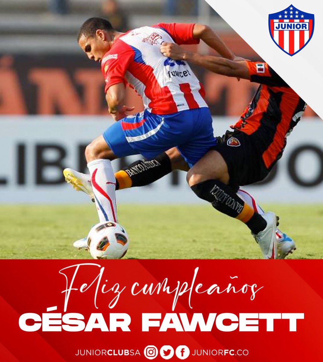 JuniorClubSA's tweet photo. 🌟 3 títulos, valentía y sacrificio. ¡Feliz cumpleaños César Fawcett! 

#VamosJunior🔴⚪️🔵 https://t.co/LOFbKApeez