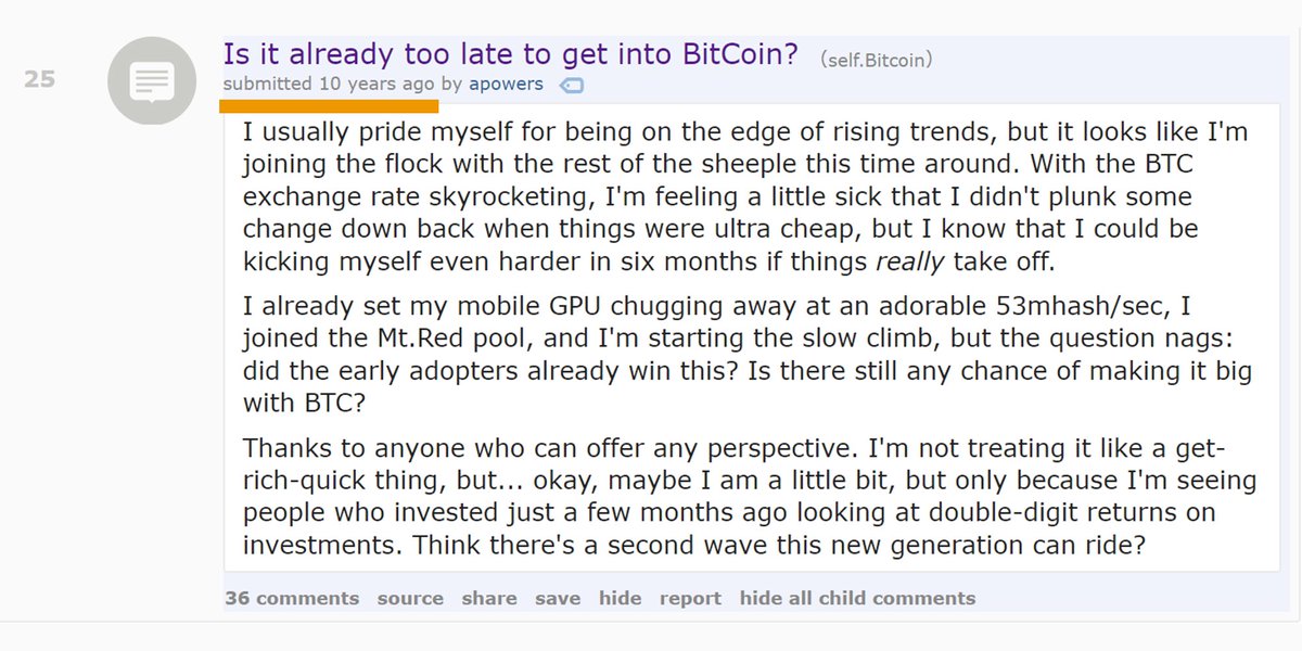 DocumentingBTC's tweet photo. #bitcoin at $30: “am I too late?"
#bitcoin at $835: “am I too late?"
#bitcoin at $7,260: “am I too late?"
#bitcoin at $19,641: “am I too late?" https://t.co/ILrIUITGhG