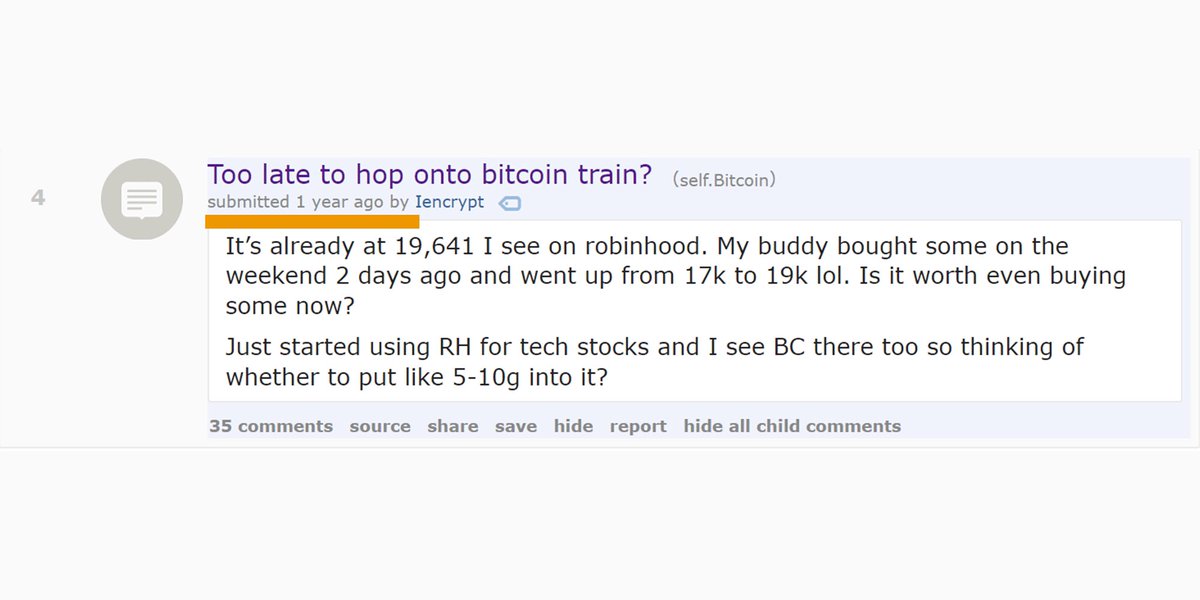DocumentingBTC's tweet photo. #bitcoin at $30: “am I too late?"
#bitcoin at $835: “am I too late?"
#bitcoin at $7,260: “am I too late?"
#bitcoin at $19,641: “am I too late?" https://t.co/ILrIUITGhG