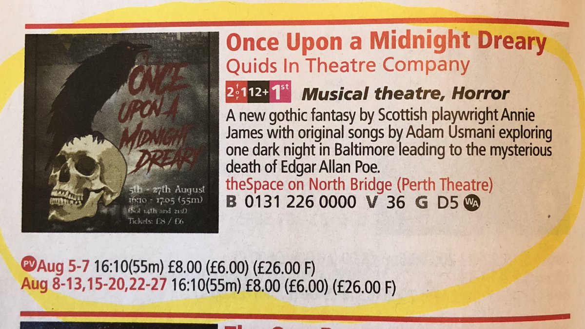 ssmithactor's tweet photo. 8. Once Upon A Midnight Dreary

A musical about the death of #EdgarAllanPoe?! Yes please! Simply can not wait to see this ahead of my trip to Baltimore later this year where I visit @PoeBaltimore and @PoeFestIntl - break legs @quidsintheatre 🖤 https://t.co/Mi67JeRjEO