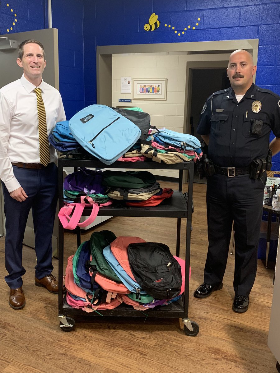 Thank you to our City of Sumter Police Dept. for the book bags full of supplies. We appreciate you! #SumterSDProud #ADEtheplacetoBEE #thehiveonthedrive
