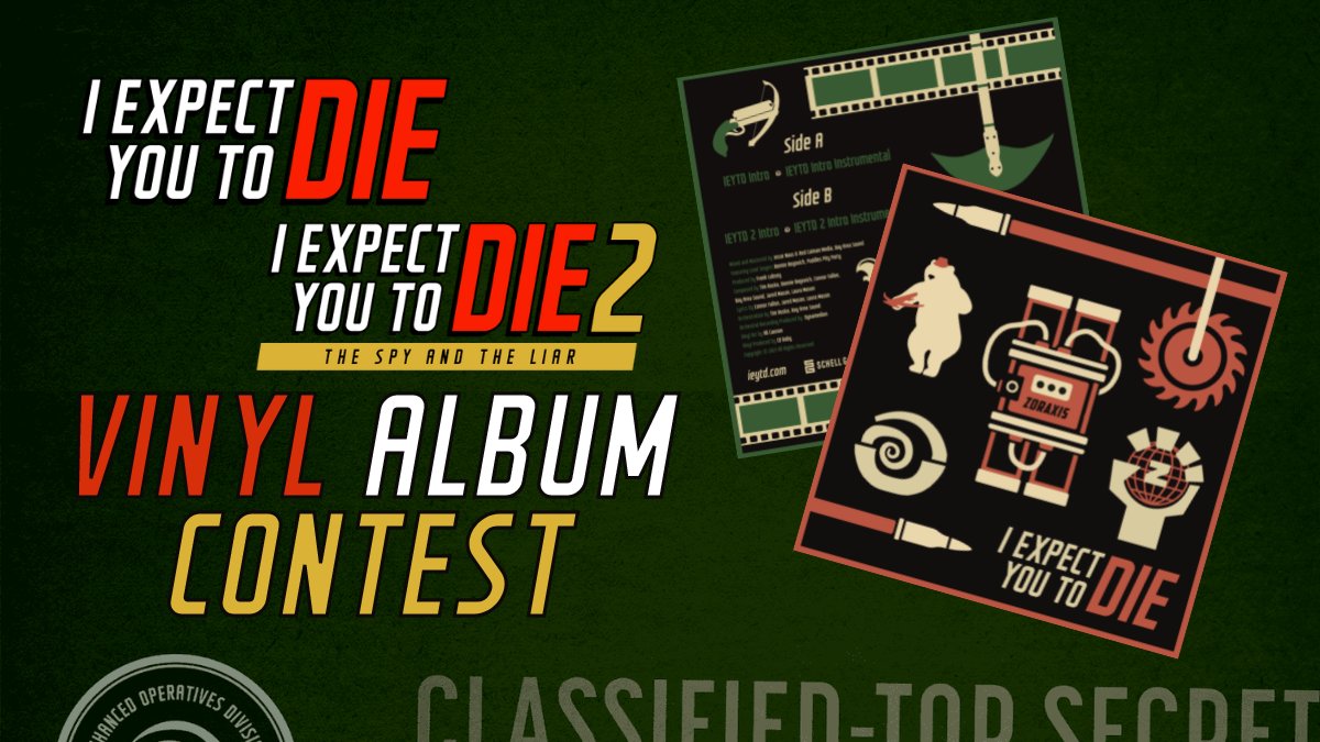 I Expect You To Die | Game (@ieytd) on Twitter photo Greetings, Agents~! Ready to take on a new mission?
We're giving away copies of our exclusive IEYTD Vinyl Record!
How to Enter:
🕵 Follow <a href="/ieytd/">I Expect You To Die | Game</a> & <a href="/schellgames/">Schell Games</a>
💣 Join the IEYTD Discord: discord.com/invite/ieytd
💥 Retweet or Quote this tweet
Random winners announced by 09/30! Greetings, Agents~! Ready to take on a new mission?
We're giving away copies of our exclusive IEYTD Vinyl Record!
How to Enter:
🕵 Follow <a href="/ieytd/">I Expect You To Die | Game</a> & <a href="/schellgames/">Schell Games</a>
💣 Join the IEYTD Discord: discord.com/invite/ieytd
💥 Retweet or Quote this tweet
Random winners announced by 09/30!