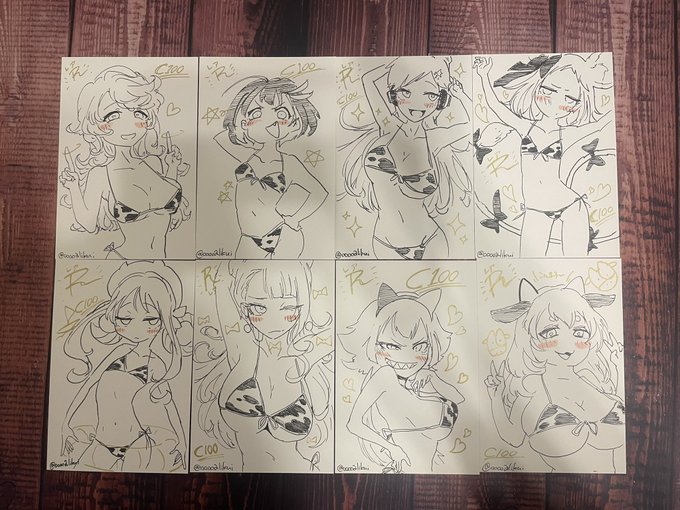 新刊買っていただいたおまけの手書きポストカード一部抜粋。
他にもセーラーだったりナースだったり浴衣だったり真っ裸だったりします。
世界に一枚だけ!
レアカードもあるぞ!!!! 